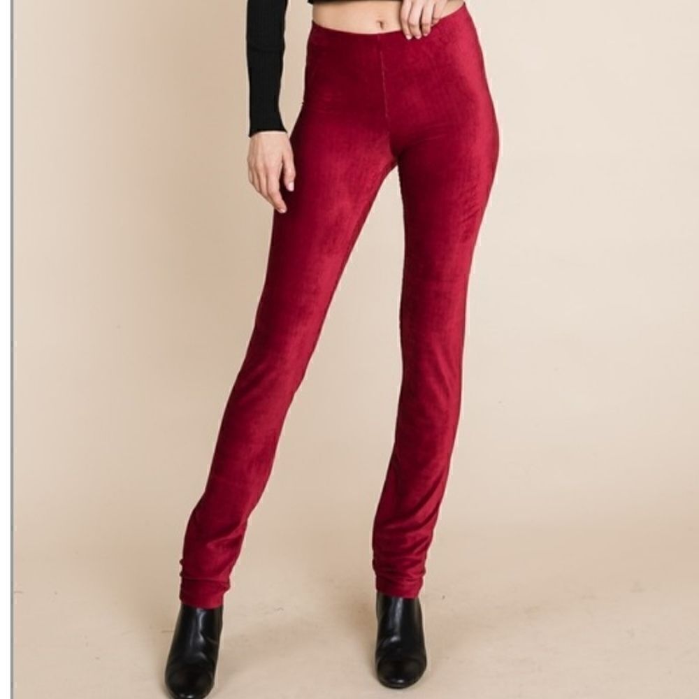 ā”ā”ā” Ribbed Micro Fiber LeggingsāBurgundy Casual Mid Waist szāLg